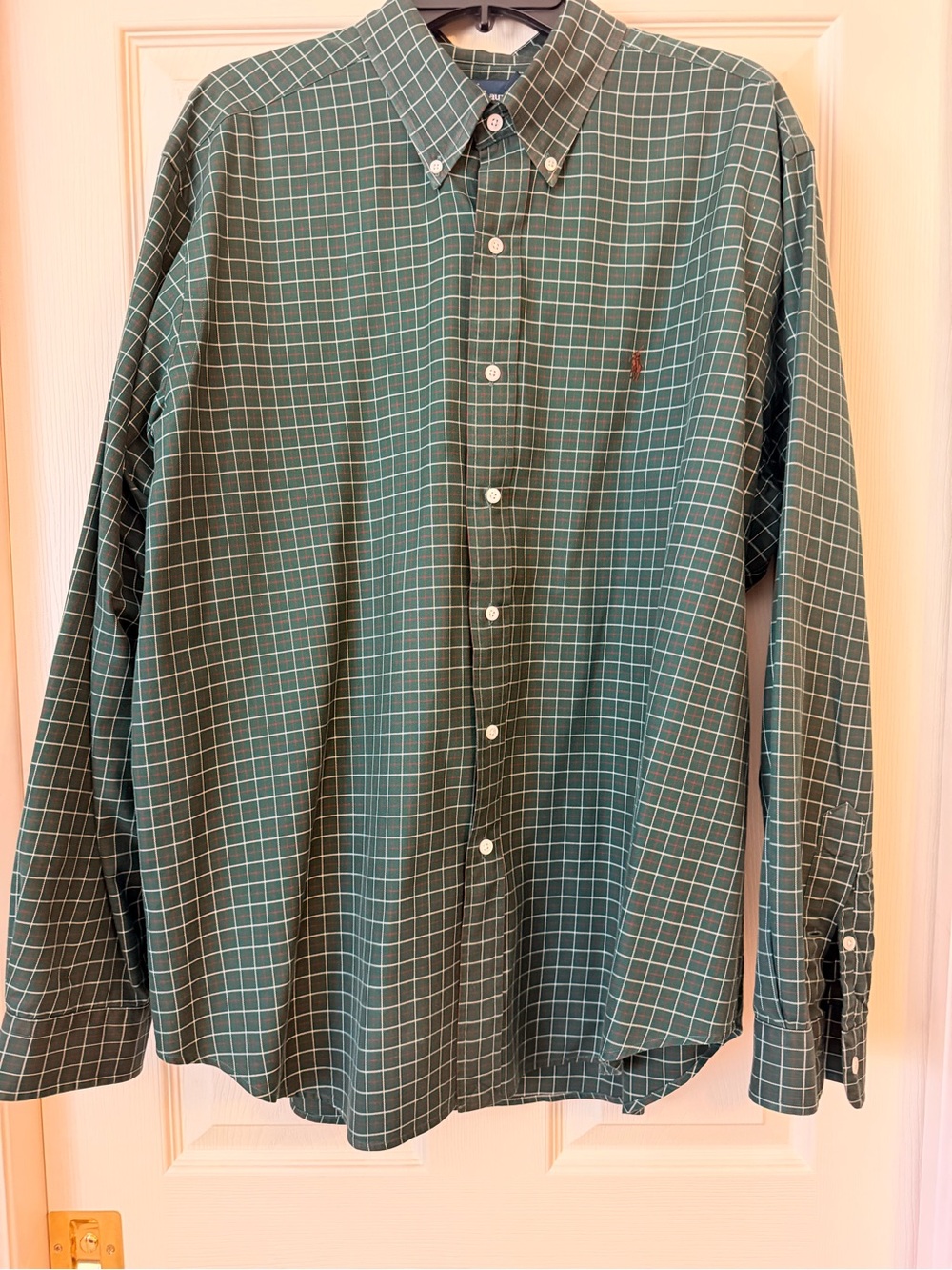 Ralph Lauren Green Windowpane Button-Down Shirt with Light Grid